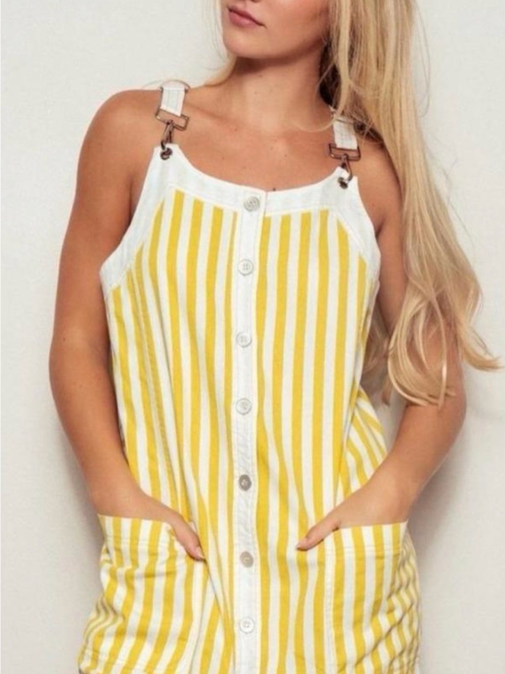Anthropology Maeve Yellow Stripe One-Piece Button Overall Dress